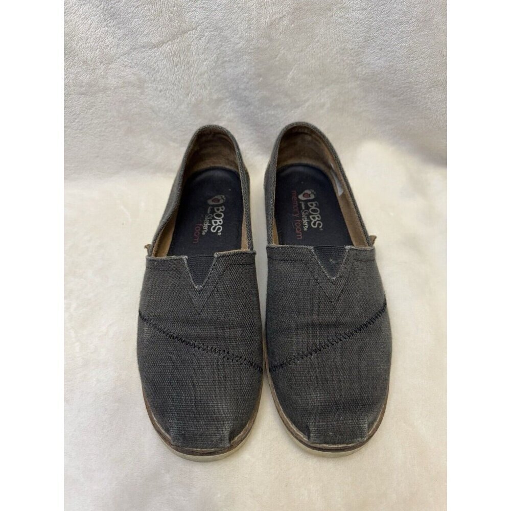 BOBS from SKECHERS Womens Memory Foam Gray Canvas Loafers Shoes Slip On Sz 7.5